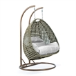 LeisureMod Outdoor Beige Wicker Hanging Double Egg Swing Chair in White