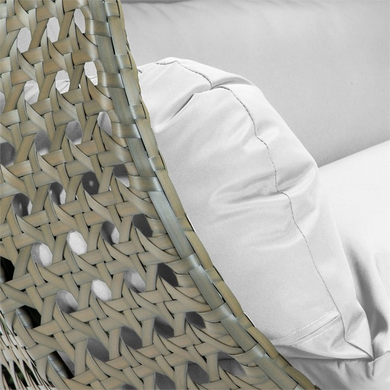 LeisureMod Outdoor Beige Wicker Hanging Double Egg Swing Chair in White