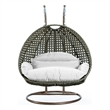 LeisureMod Outdoor Beige Wicker Hanging Double Egg Swing Chair in White