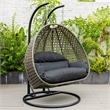 LeisureMod Outdoor Charcoal Wicker Hanging Double Egg Swing Chair in Black