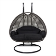 LeisureMod Outdoor Charcoal Wicker Hanging Double Egg Swing Chair in Black