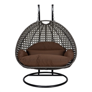 leisuremod outdoor charcoal wicker hanging double egg swing chair in brown