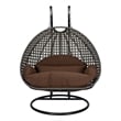 LeisureMod Outdoor Charcoal Wicker Hanging Double Egg Swing Chair in Brown