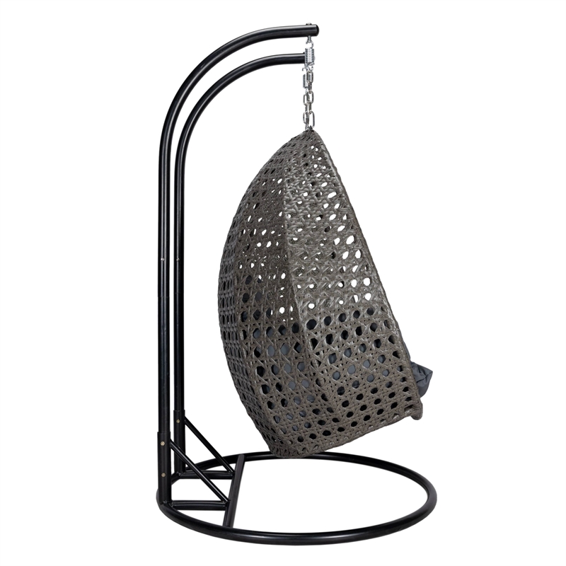 LeisureMod Outdoor Charcoal Wicker Hanging Double Egg Swing Chair in Dark Gray
