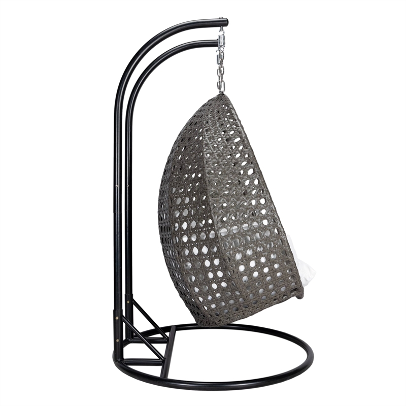LeisureMod Outdoor Charcoal Wicker Hanging Double Egg Swing Chair in White