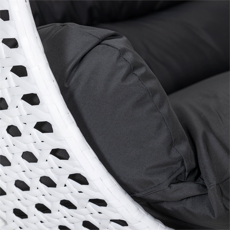 LeisureMod Outdoor White Wicker Hanging Double Egg Swing Chair in Black