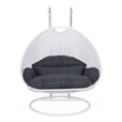LeisureMod Outdoor White Wicker Hanging Double Egg Swing Chair in Black