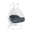 LeisureMod Outdoor White Wicker Hanging Double Egg Swing Chair in Dark Gray