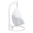 LeisureMod Outdoor White Wicker Hanging Double Egg Swing Chair in Dark Gray