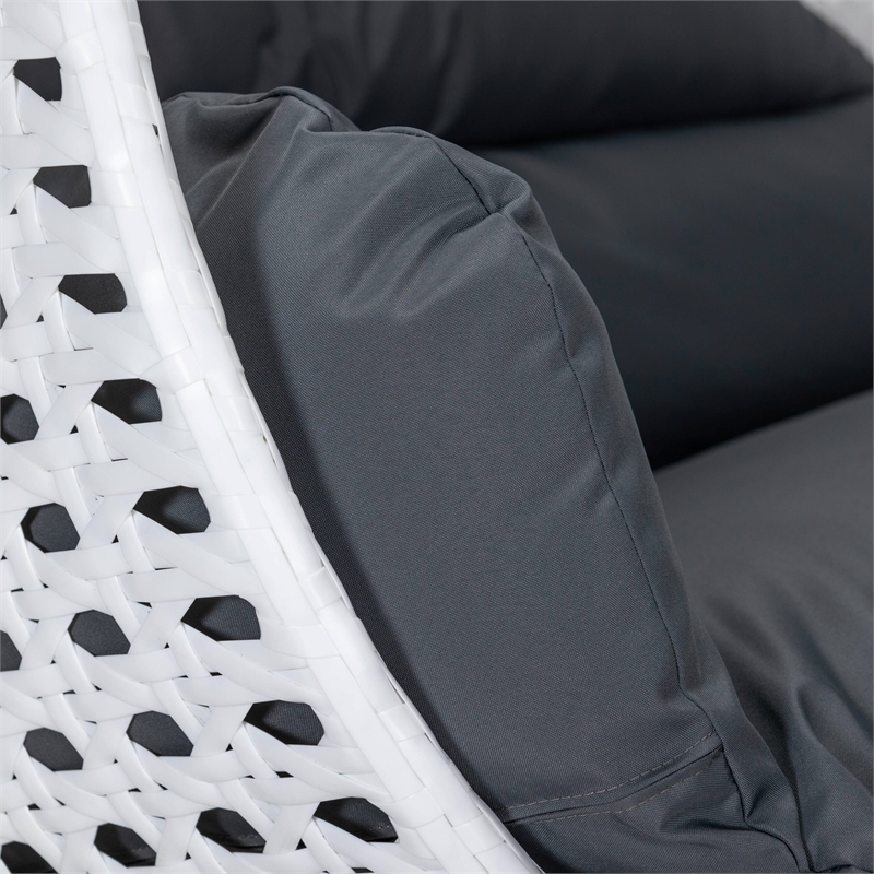 LeisureMod Outdoor White Wicker Hanging Double Egg Swing Chair in Dark Gray