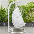 LeisureMod Outdoor White Wicker Hanging Double Egg Swing Chair in White