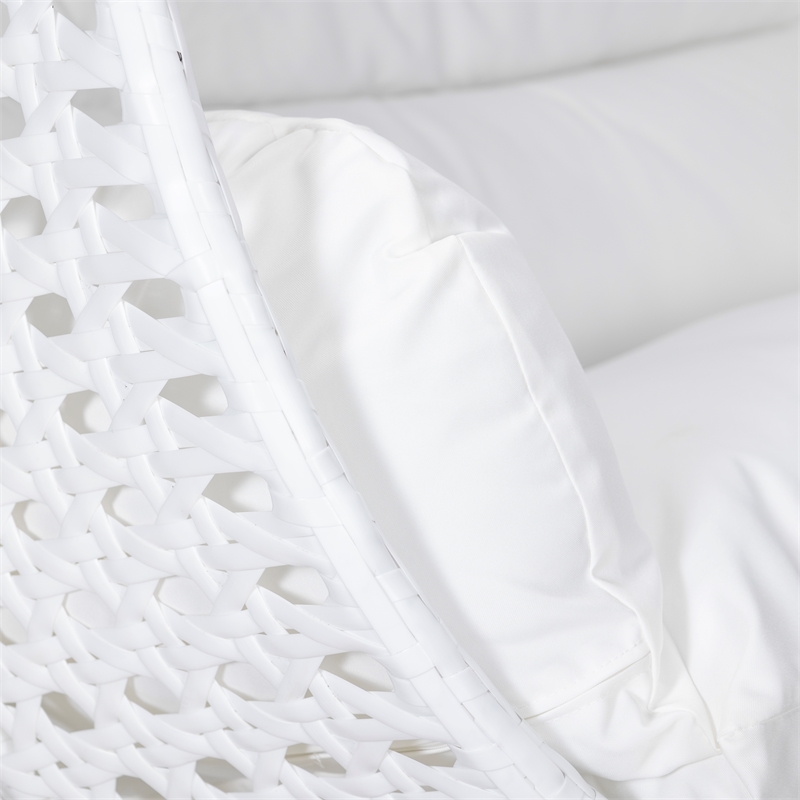 LeisureMod Outdoor White Wicker Hanging Double Egg Swing Chair in White