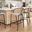LeisureMod Ervilla Bar Stool with Black Powder Coated Metal Frame Beige