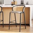 LeisureMod Ervilla Bar Stool with Black Powder Coated Metal Frame Beige