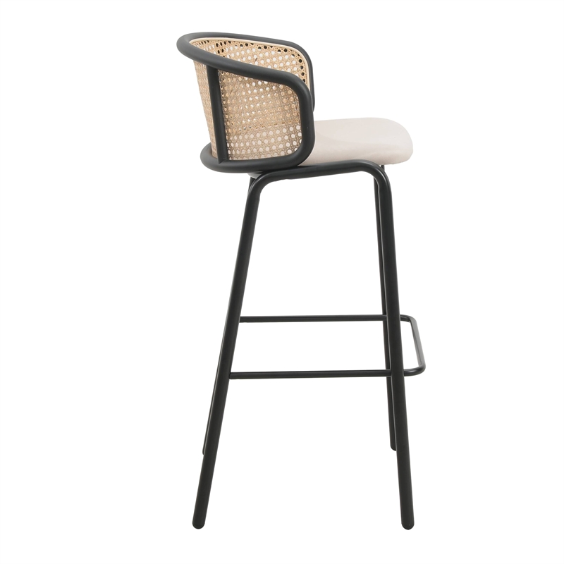 LeisureMod Ervilla Bar Stool with Black Powder Coated Metal Frame Beige
