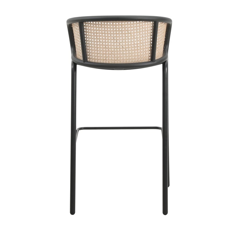 LeisureMod Ervilla Bar Stool with Black Powder Coated Metal Frame Beige