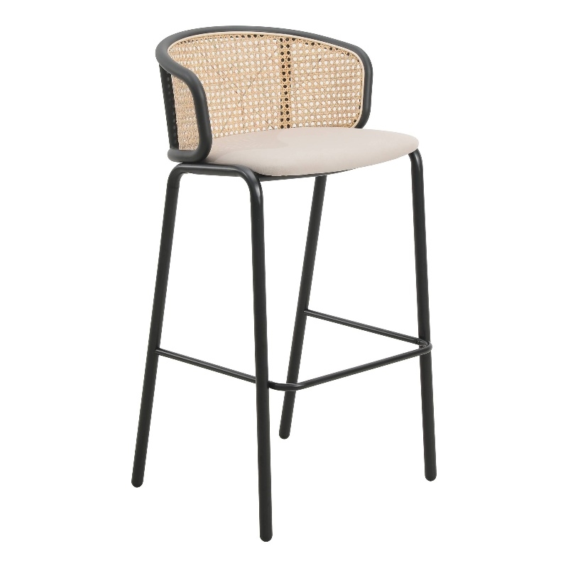 LeisureMod Ervilla Bar Stool with Black Powder Coated Metal Frame Beige