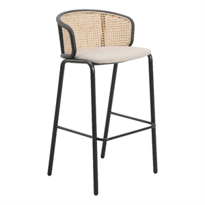 LeisureMod Ervilla Bar Stool with Black Powder Coated Metal Frame Beige
