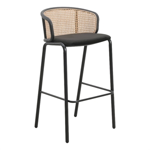 LeisureMod Ervilla Bar Stool with Black Powder Coated Metal Frame Black