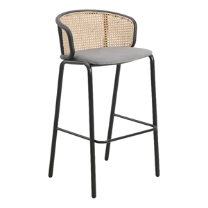 LeisureMod Ervilla Bar Stool with Black Powder Coated Metal Frame Gray