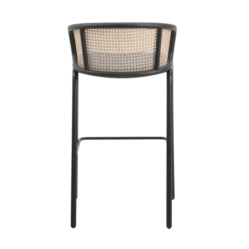 LeisureMod Ervilla Bar Stool with Black Powder Coated Metal Frame Navy Blue