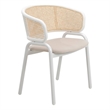 LeisureMod Ervilla Dining Armchair with White Steel Base and Velvet Seat Beige