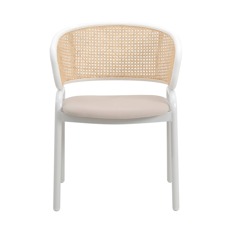 LeisureMod Ervilla Dining Armchair with White Steel Base and Velvet Seat Beige