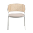 LeisureMod Ervilla Dining Armchair with White Steel Base and Velvet Seat Beige