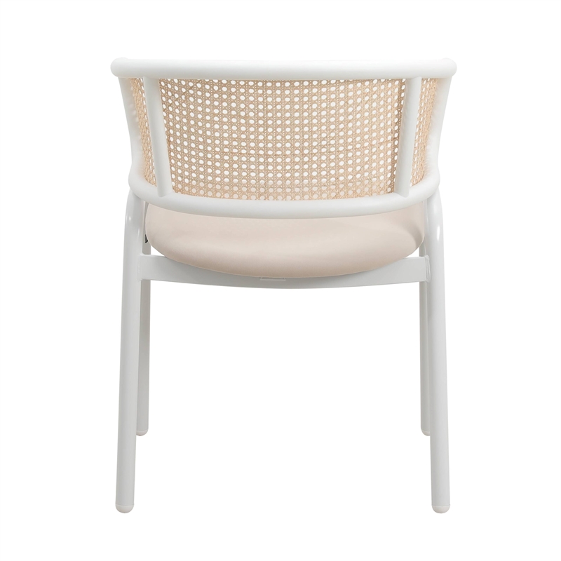 LeisureMod Ervilla Dining Armchair with White Steel Base and Velvet Seat Beige