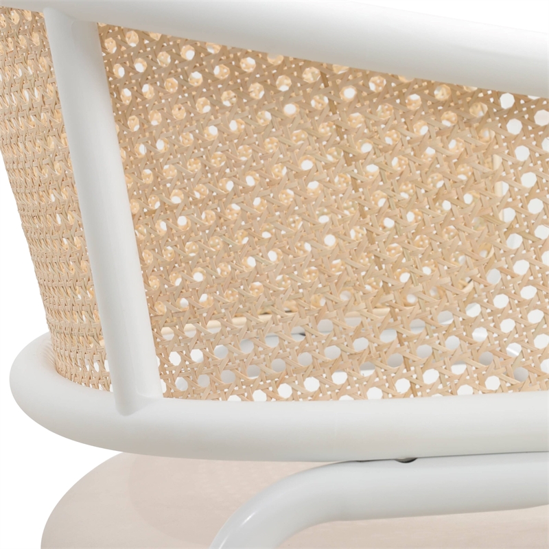 LeisureMod Ervilla Dining Armchair with White Steel Base and Velvet Seat Beige