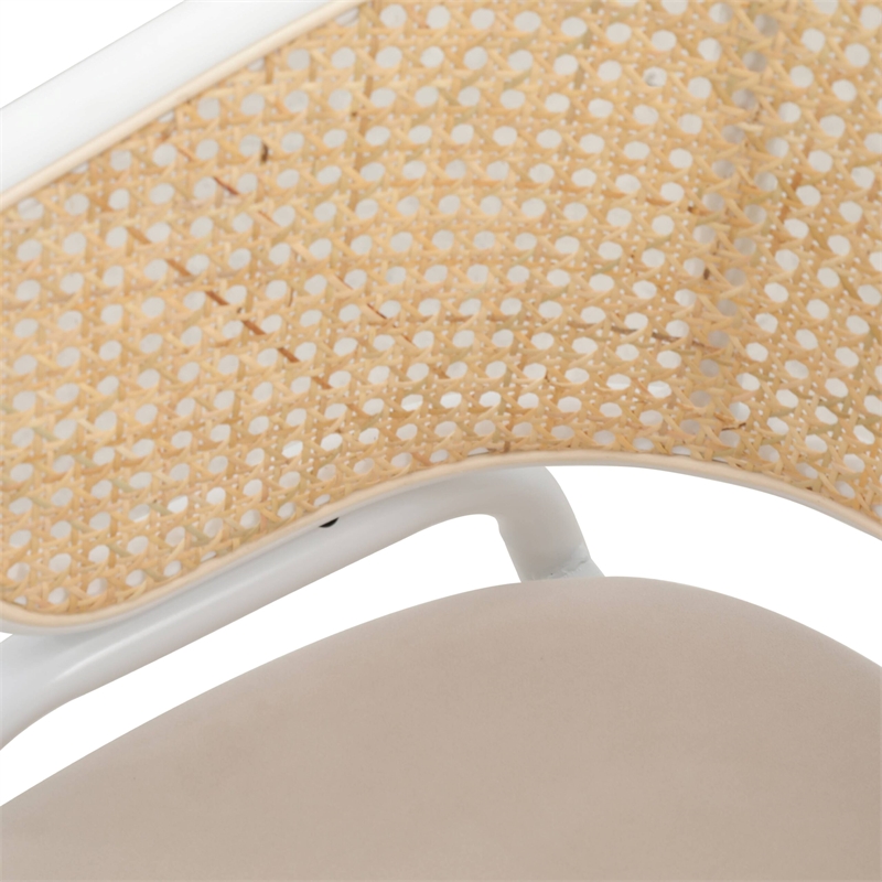 LeisureMod Ervilla Dining Armchair with White Steel Base and Velvet Seat Beige