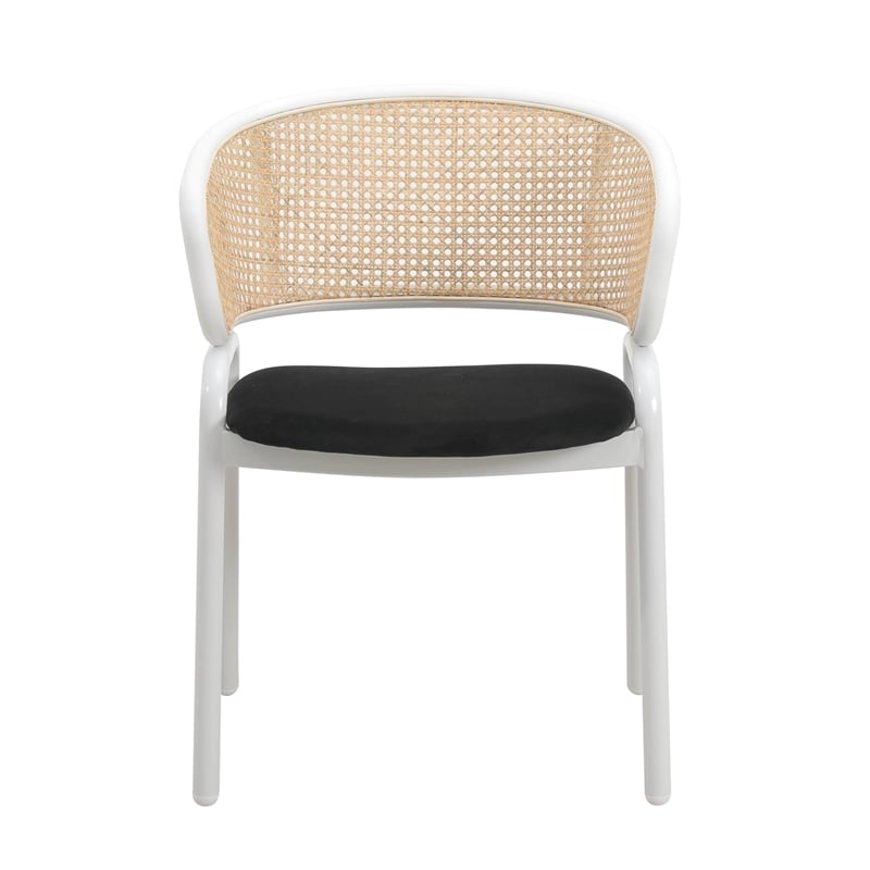 LeisureMod Ervilla Dining Armchair with White Steel Base and Velvet Seat Black