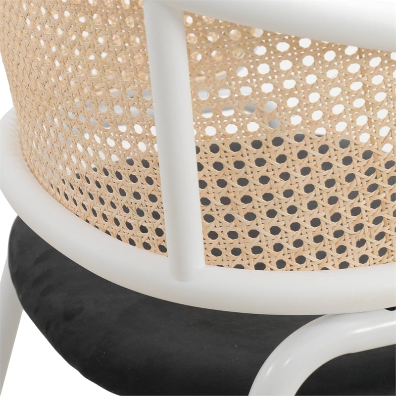 LeisureMod Ervilla Dining Armchair with White Steel Base and Velvet Seat Black