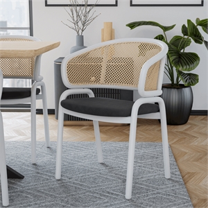 LeisureMod Ervilla Dining Armchair with White Steel Base and Velvet Seat Black