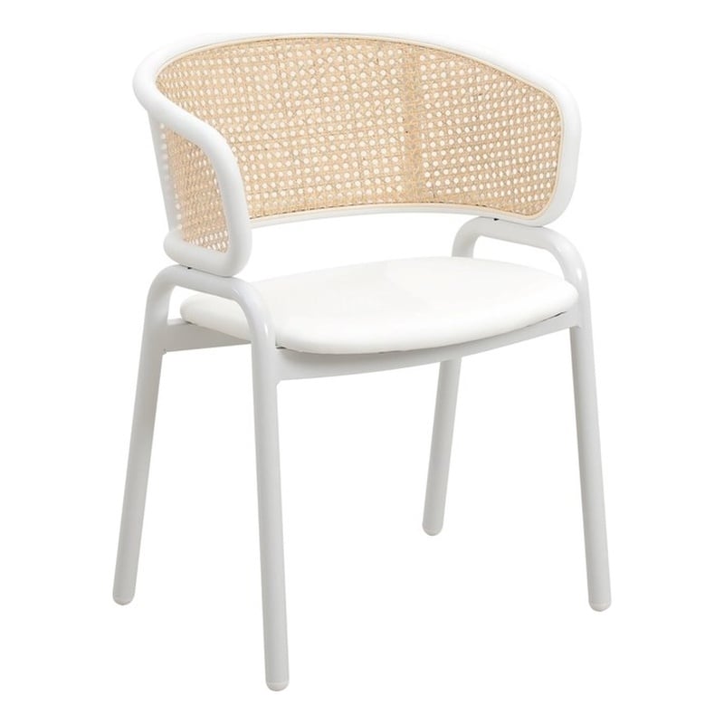 LeisureMod Ervilla Dining Armchair with White Steel Base and Velvet Seat White