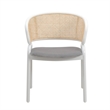 LeisureMod Ervilla Dining Armchair with White Steel Base and Velvet Seat Gray