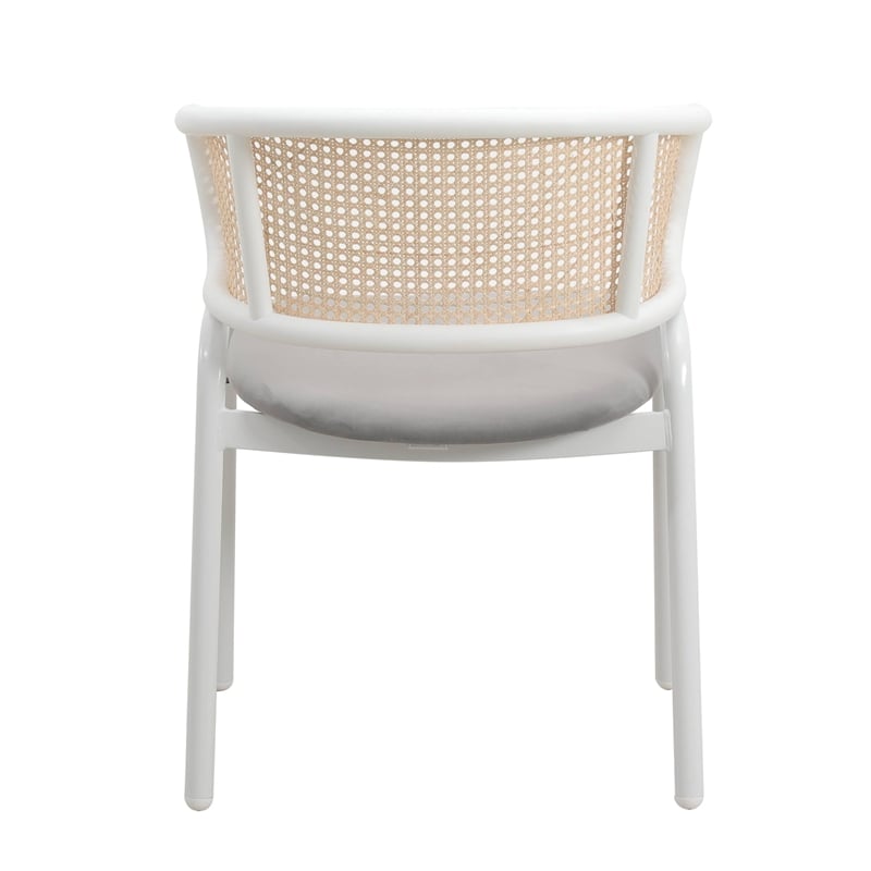 LeisureMod Ervilla Dining Armchair with White Steel Base and Velvet Seat Gray