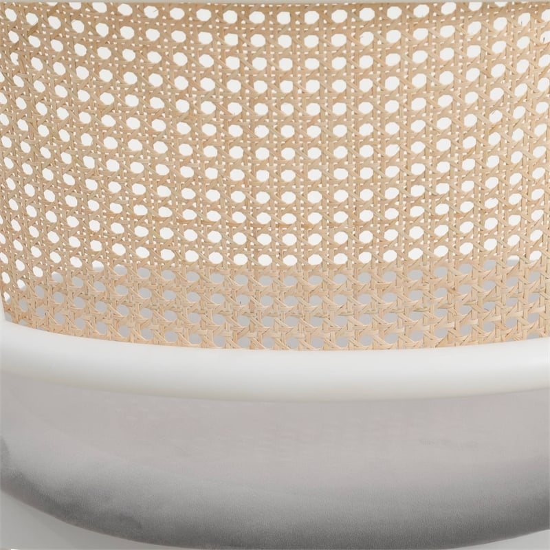 LeisureMod Ervilla Dining Armchair with White Steel Base and Velvet Seat Gray