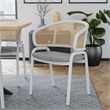 LeisureMod Ervilla Dining Armchair with White Steel Base and Velvet Seat Gray
