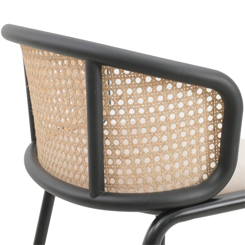 LeisureMod Ervilla Bar Stool with Black Powder Coated Metal Frame Set of 2 Beige