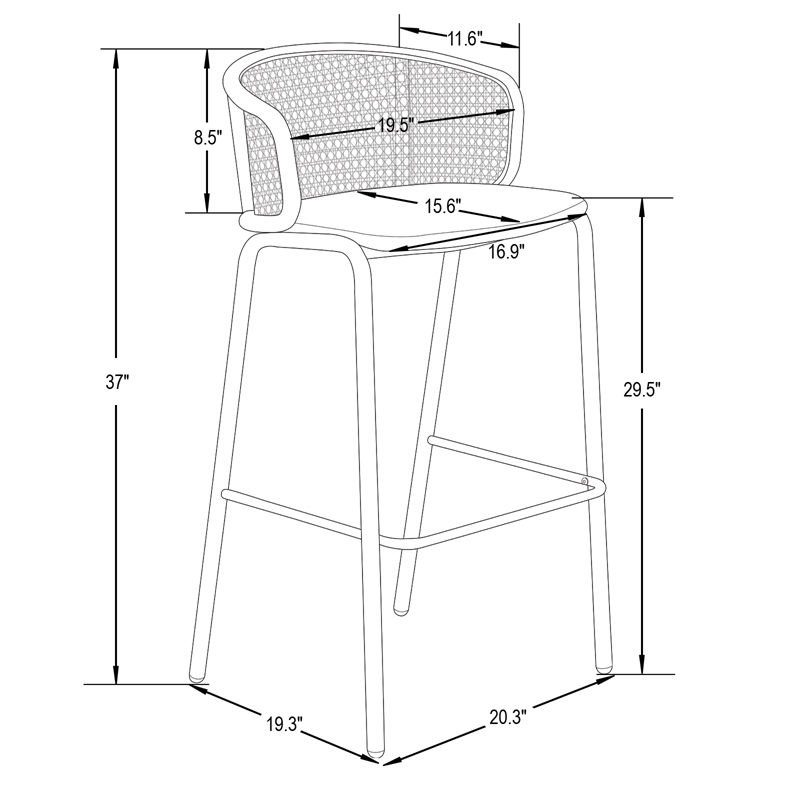 LeisureMod Ervilla Bar Stool with Black Powder Coated Metal Frame Set of 2 Beige