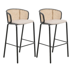 LeisureMod Ervilla Bar Stool with Black Powder Coated Metal Frame Set of 2 Beige