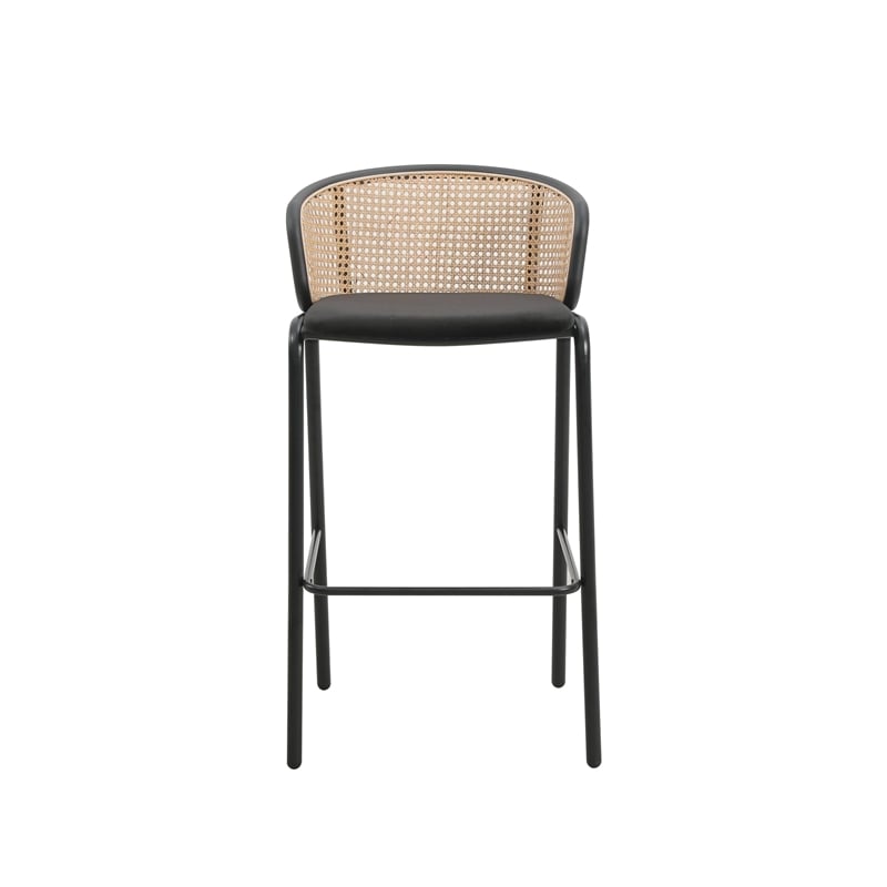 LeisureMod Ervilla Bar Stool with Black Powder Coated Metal Frame Set of 2 Black