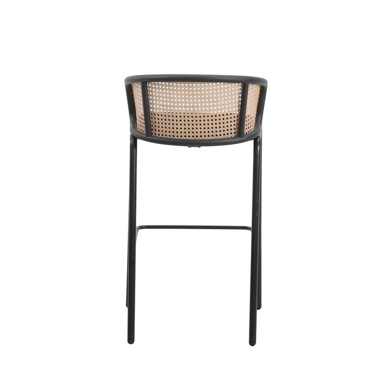 LeisureMod Ervilla Bar Stool with Black Powder Coated Metal Frame Set of 2 Black