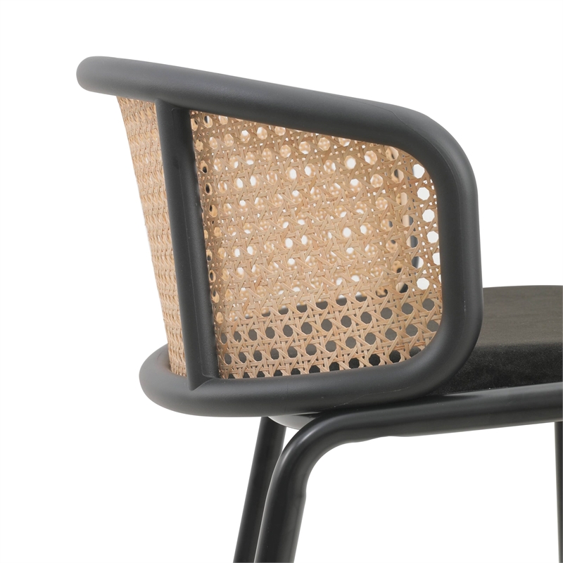 LeisureMod Ervilla Bar Stool with Black Powder Coated Metal Frame Set of 2 Black