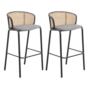LeisureMod Ervilla Bar Stool with Black Powder Coated Metal Frame Set of 2 Gray