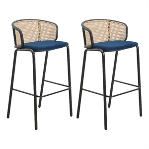 LeisureMod Ervilla Bar Stool with Black Powder Coated Metal Frame Set of 2 Blue