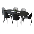 LeisureMod Tule 7-Piece Dining Set in Steel with 6 Chairs Black/Platinum Blue