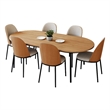 LeisureMod Tule 7-Piece Dining Set in Steel with 6 Chairs Natural Wood/Beige