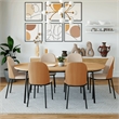 LeisureMod Tule 7-Piece Dining Set in Steel with 6 Chairs Natural Wood/Brown